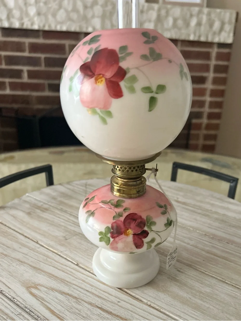 Fostoria Glass Pink Floral Glass Lantern
